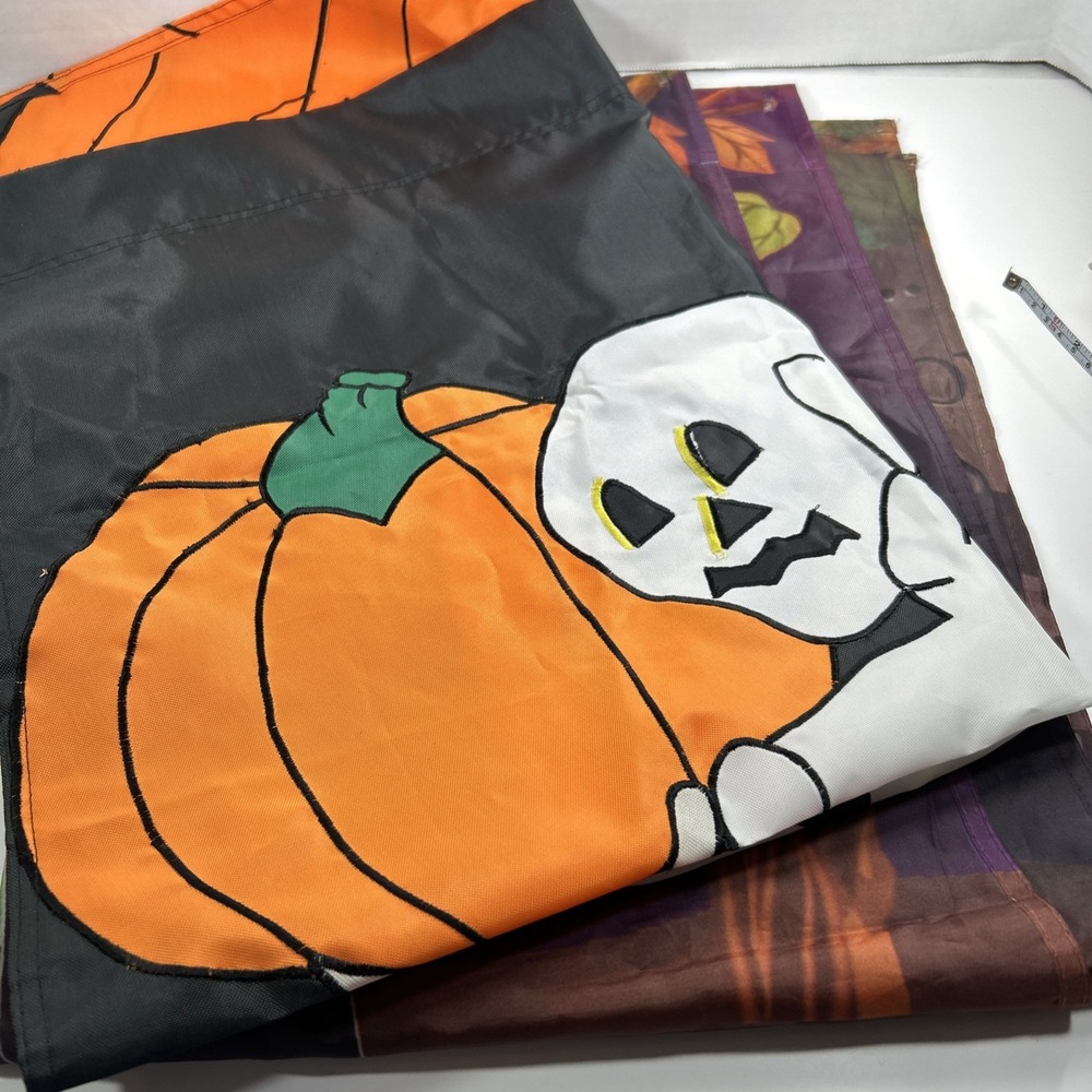 lot 2 halloween Skeletons Witch‎ Flags 40 Inches Vintage